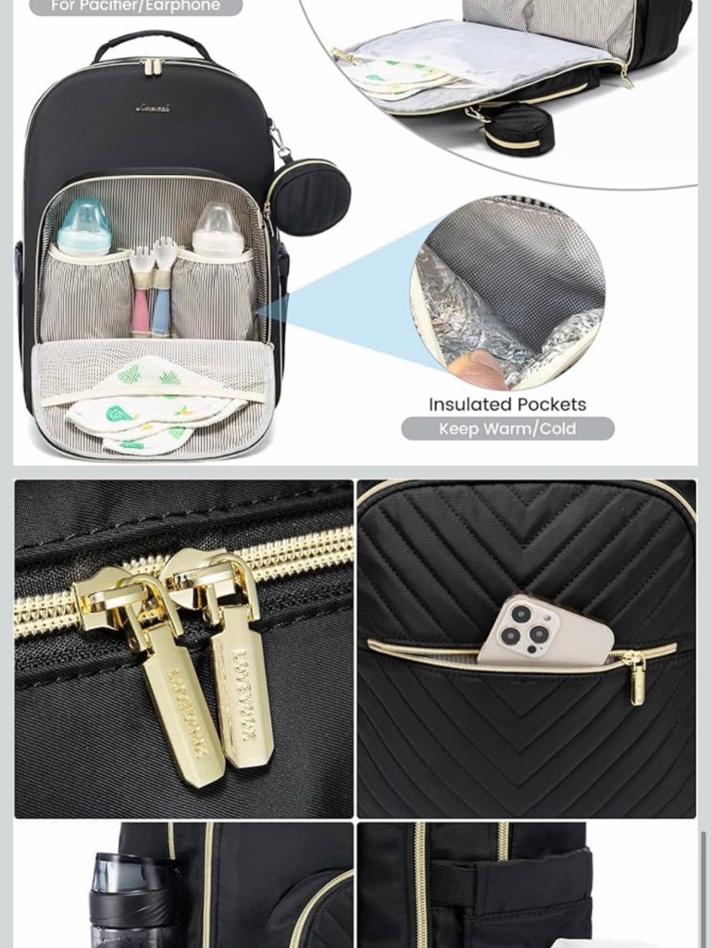 Lovevook Black Quilted Backpack Diaper Bag - 5-Piece Set - Picture 7 of 7